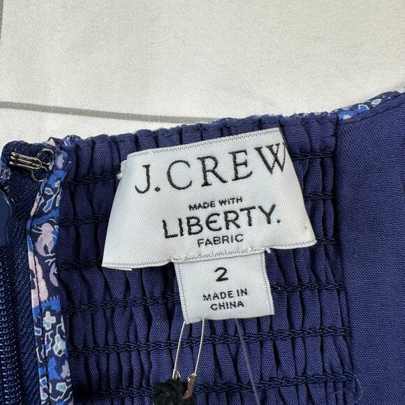 J. Crew Liberty Dress Women 2 Blue Sweetheart Long Sleeve Mini Bourton Bloom New - Picture 4 of 15